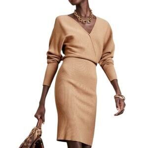 Banana Republic Rina Lenzing Ecovero Camel Sweater Dress XS Cozy Minimalist
